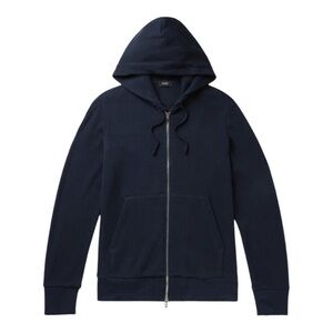 Theory Mattis Waffle-Knit Organic Pima Cotton Zip-Up Hoodie Navy Blue Size XL